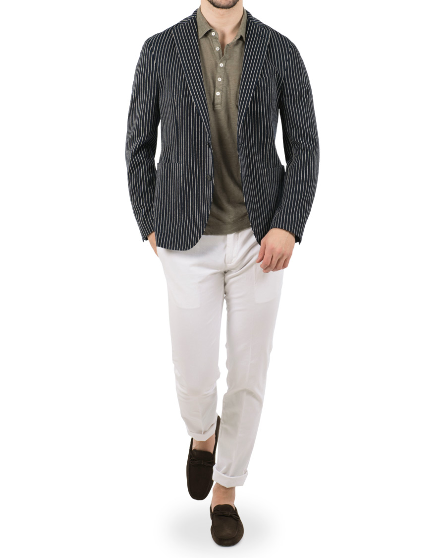Herr | Kavajer | The Gigi | Degas Stripe Stretch Cardigan/Blazer Navy/White