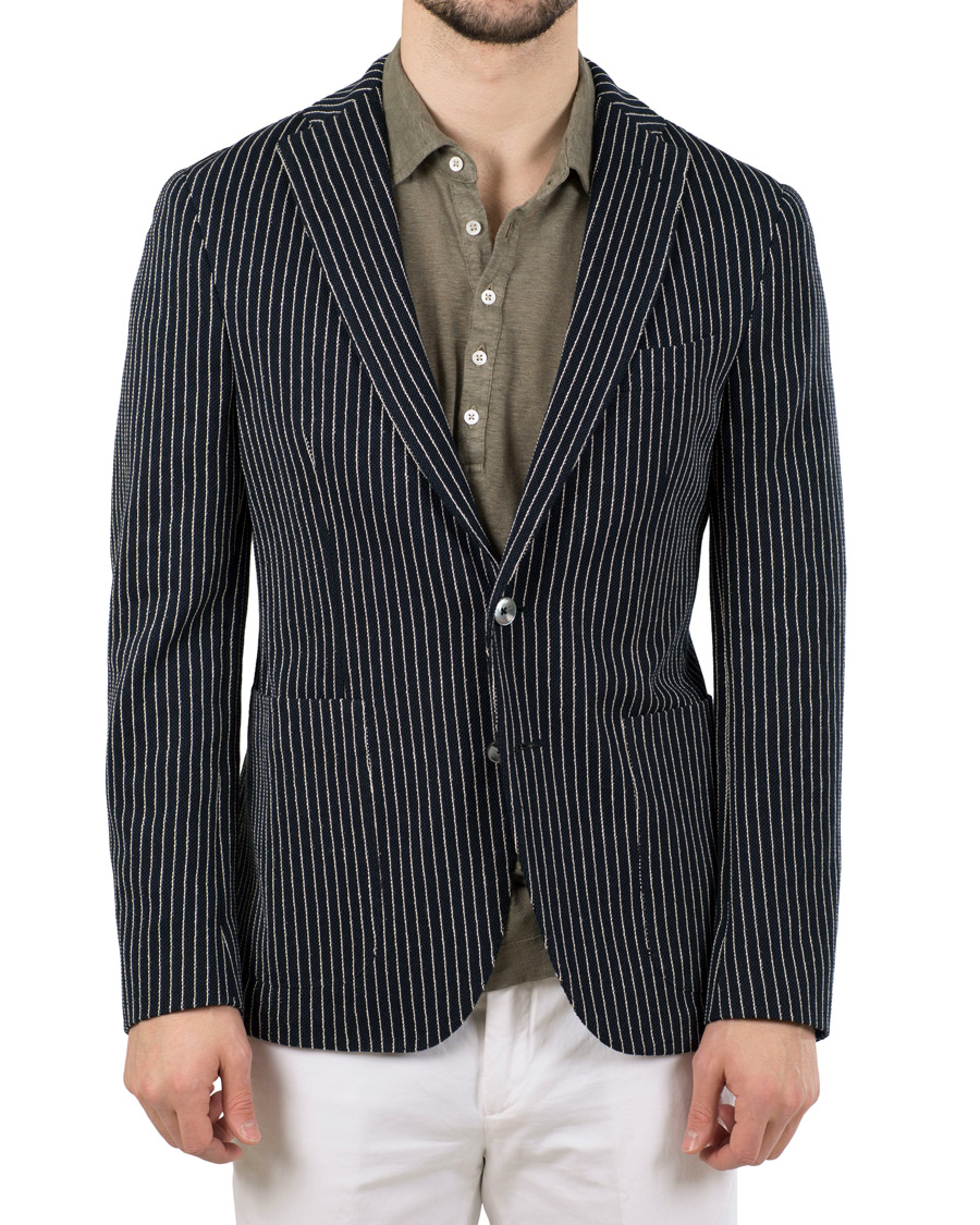 Herr | Kavajer | The Gigi | Degas Stripe Stretch Cardigan/Blazer Navy/White