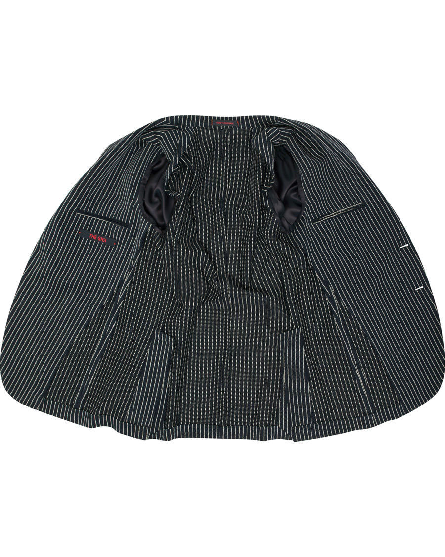 Herr | Kavajer | The Gigi | Degas Stripe Stretch Cardigan/Blazer Navy/White