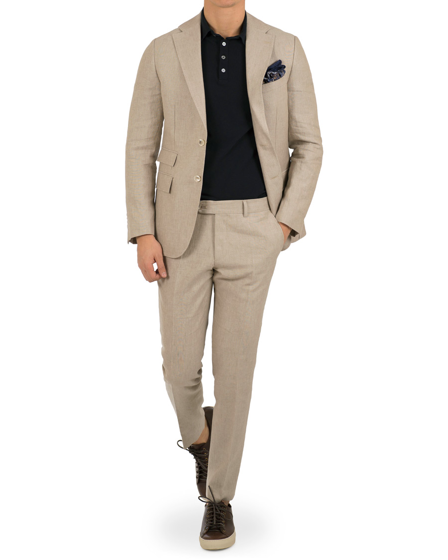 Herr | Byxor | Morris Heritage | Fred Oxford Linen/Cotton Trousers Beige