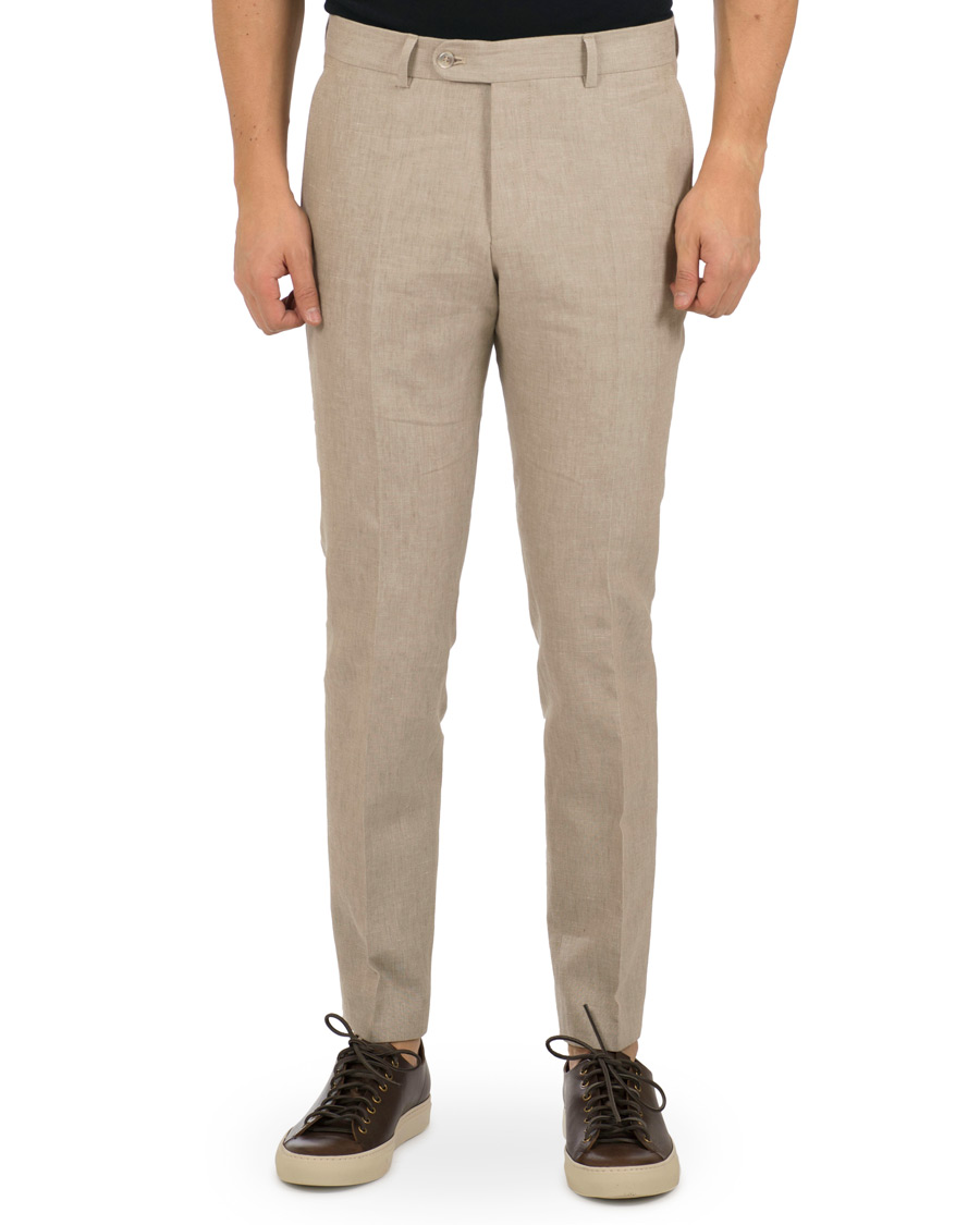 Herr | Byxor | Morris Heritage | Fred Oxford Linen/Cotton Trousers Beige