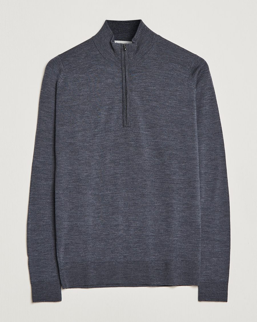 Herr | Tröjor | John Smedley | Barrow Extra Fine Merino Half Zip Charcoal