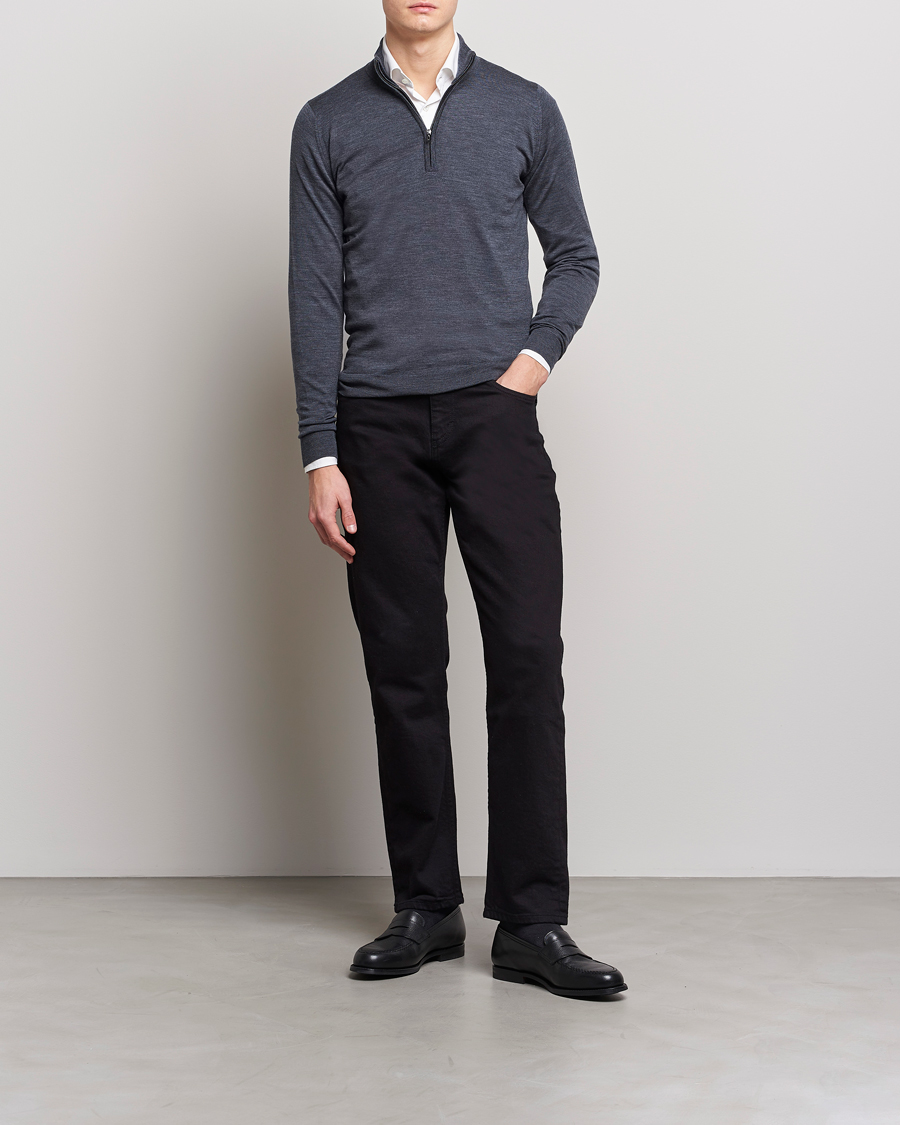 Herr | Tröjor | John Smedley | Barrow Extra Fine Merino Half Zip Charcoal