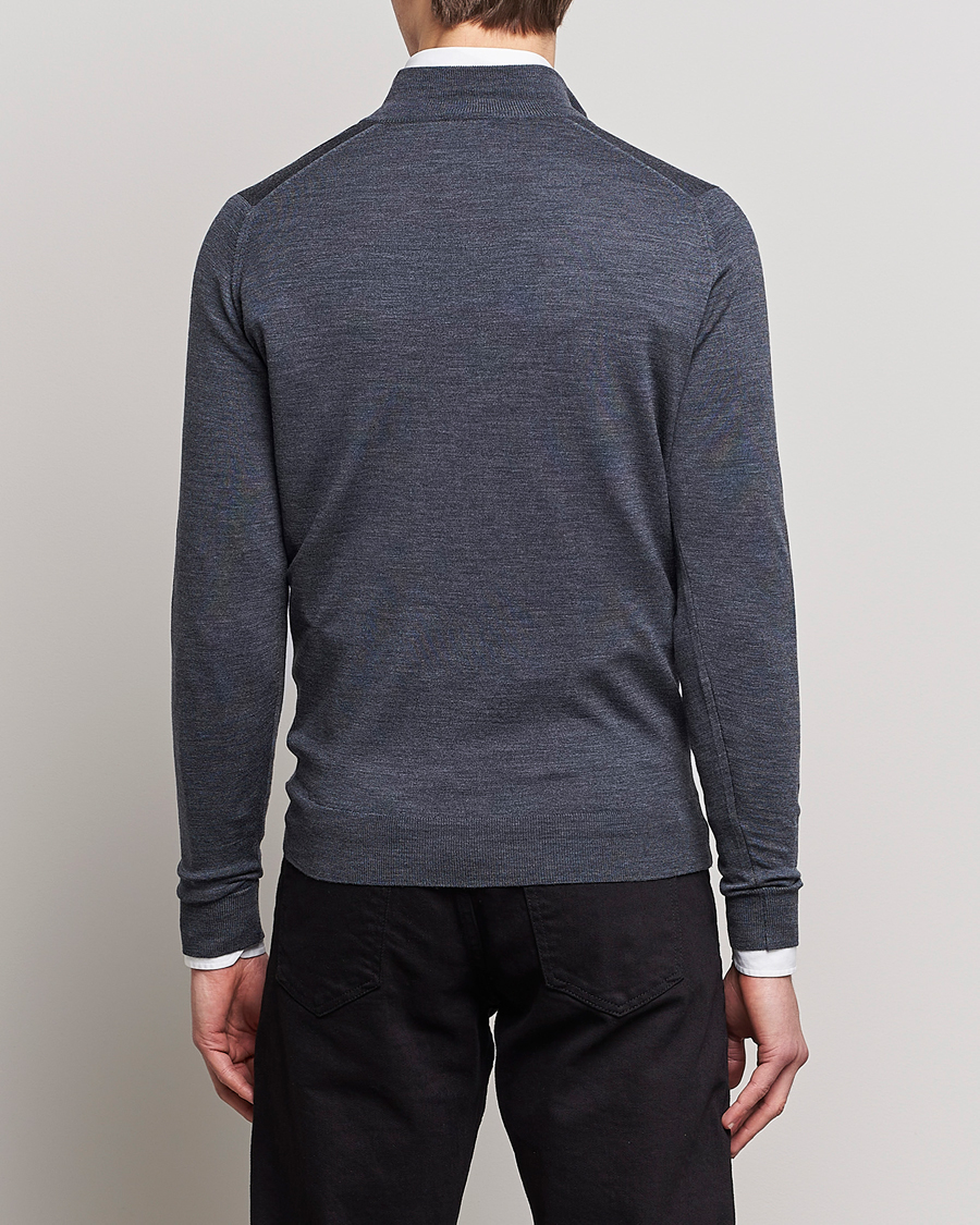 Herr | Tröjor | John Smedley | Barrow Extra Fine Merino Half Zip Charcoal