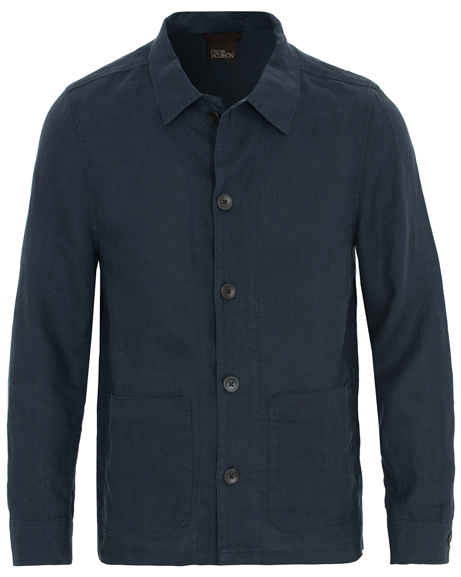 Herr | Jackor | Oscar Jacobson | Hannes Linen Shirt Jacket Navy