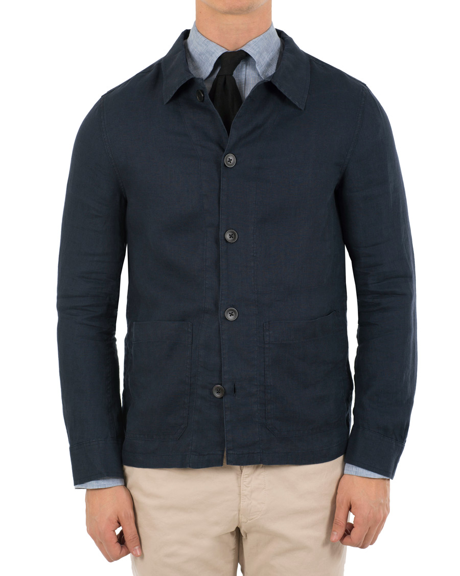 Herr | Jackor | Oscar Jacobson | Hannes Linen Shirt Jacket Navy