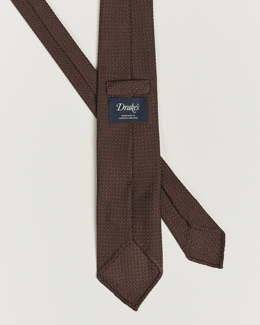Herr | Slipsar | Drake's | Drake'sLarge Knot Handrolled Grenadine Silk TieBrown