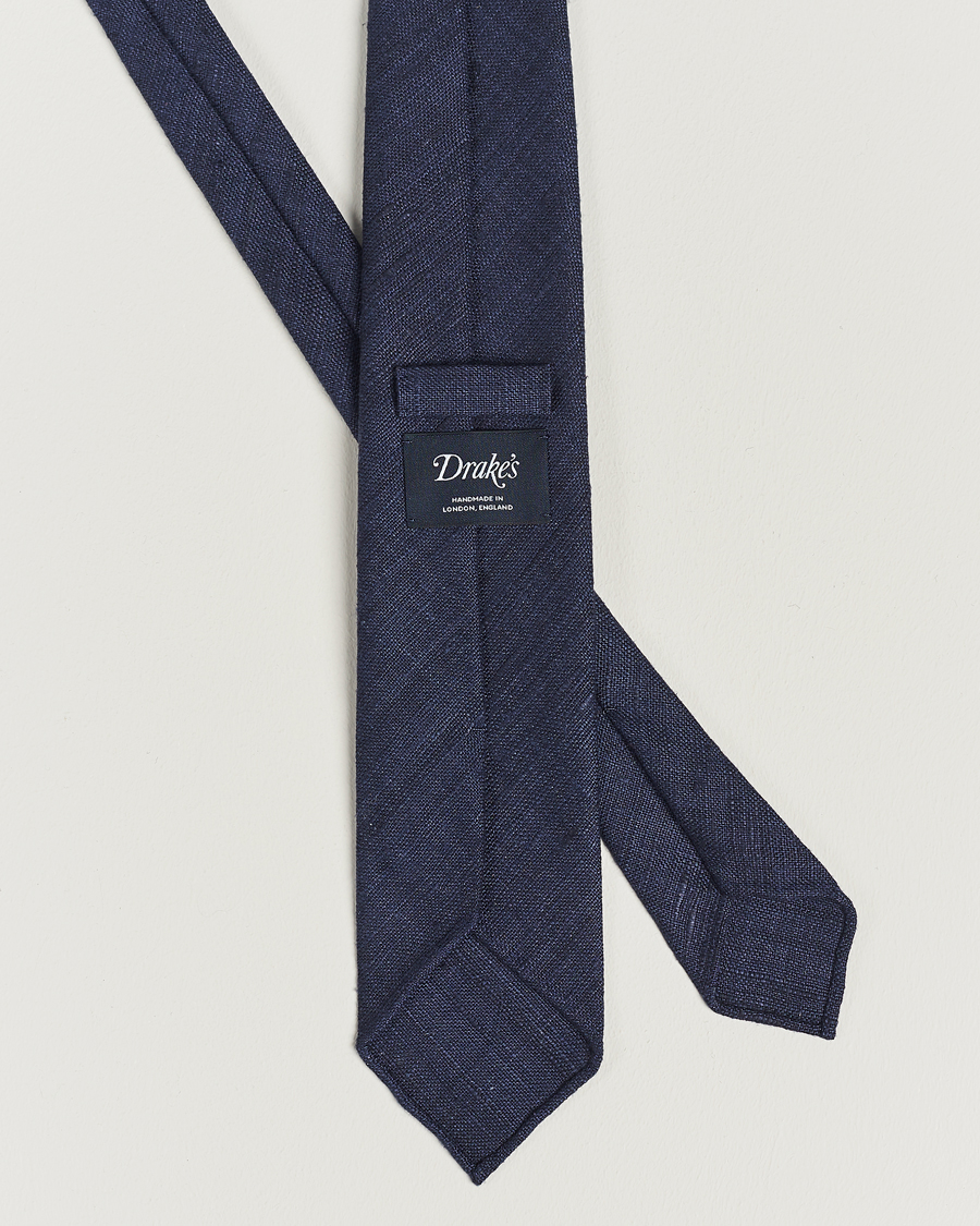 Herr | Slipsar | Drake's | Silk Tussah Handrolled Tie Navy