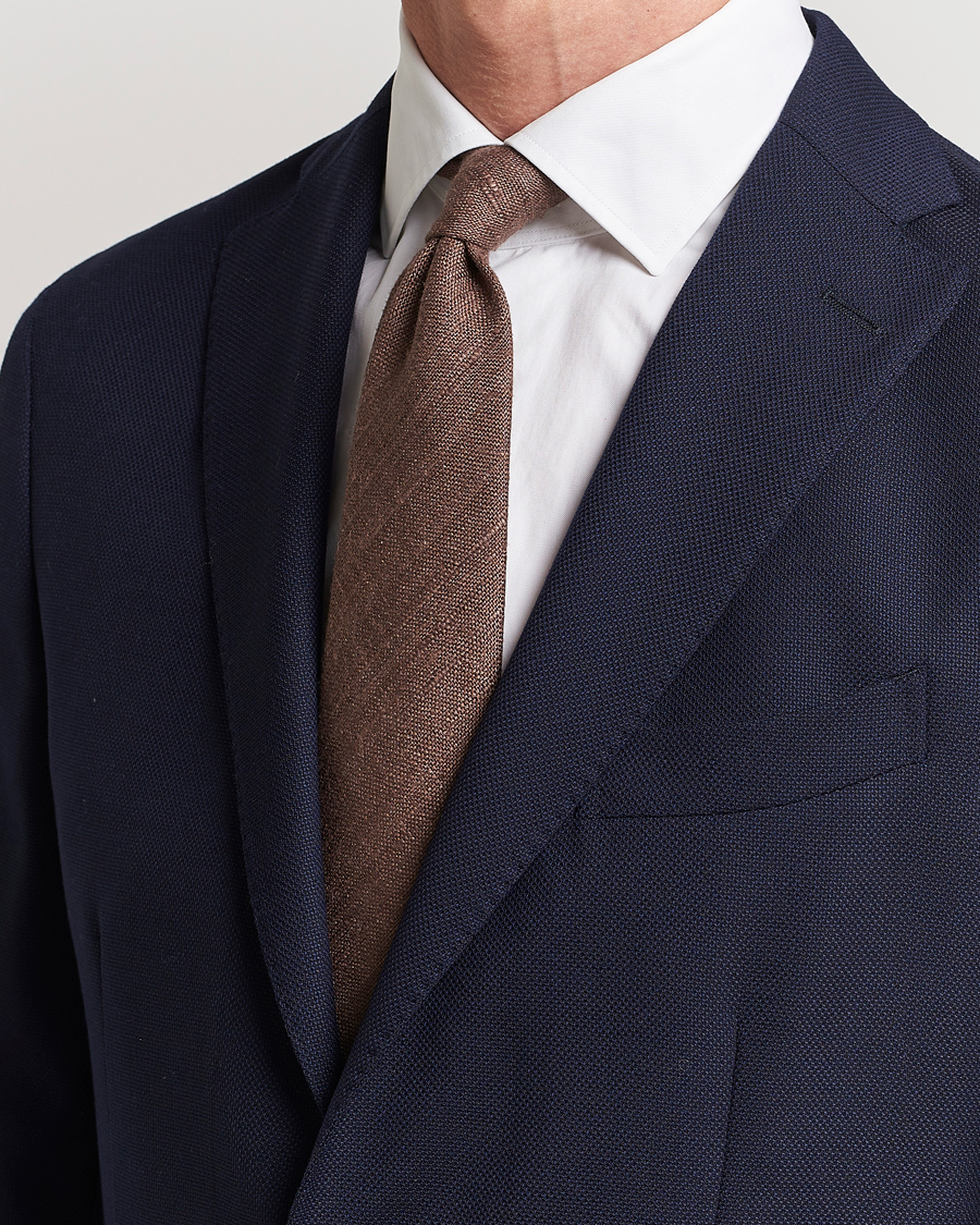 Herr | Drake's | Drake's | Tussah Silk Handrolled 8 cm Tie Brown