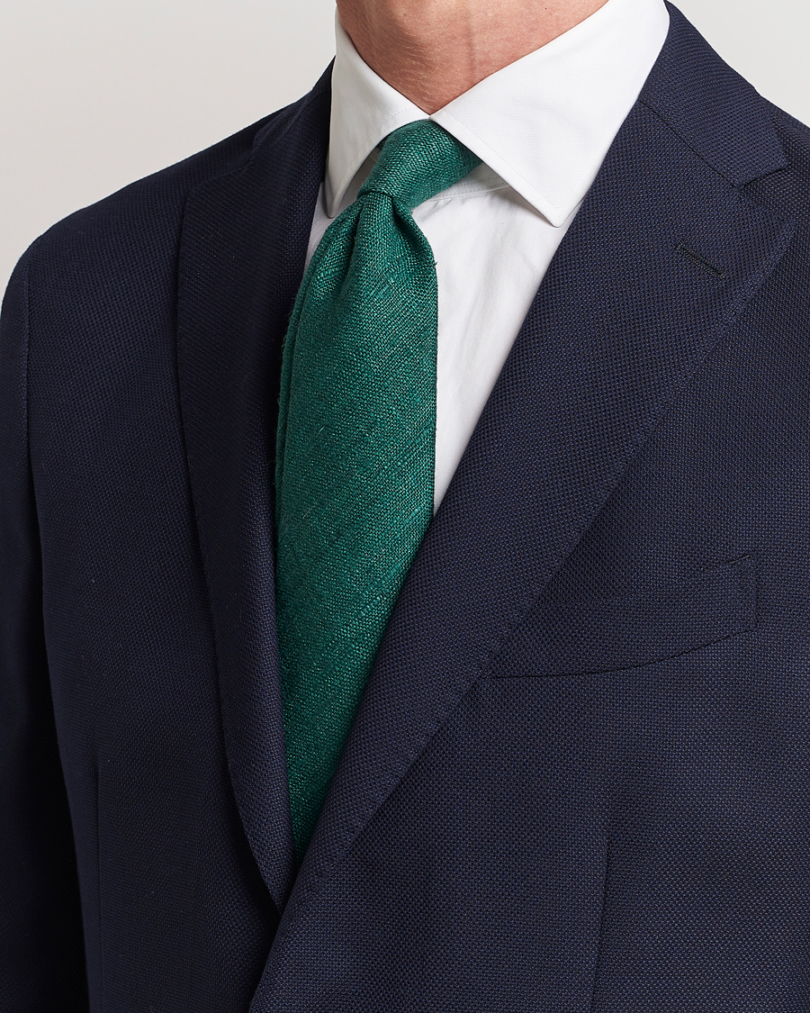 Herr | Slipsar | Drake's | Tussah Silk Handrolled 8 cm Tie Green