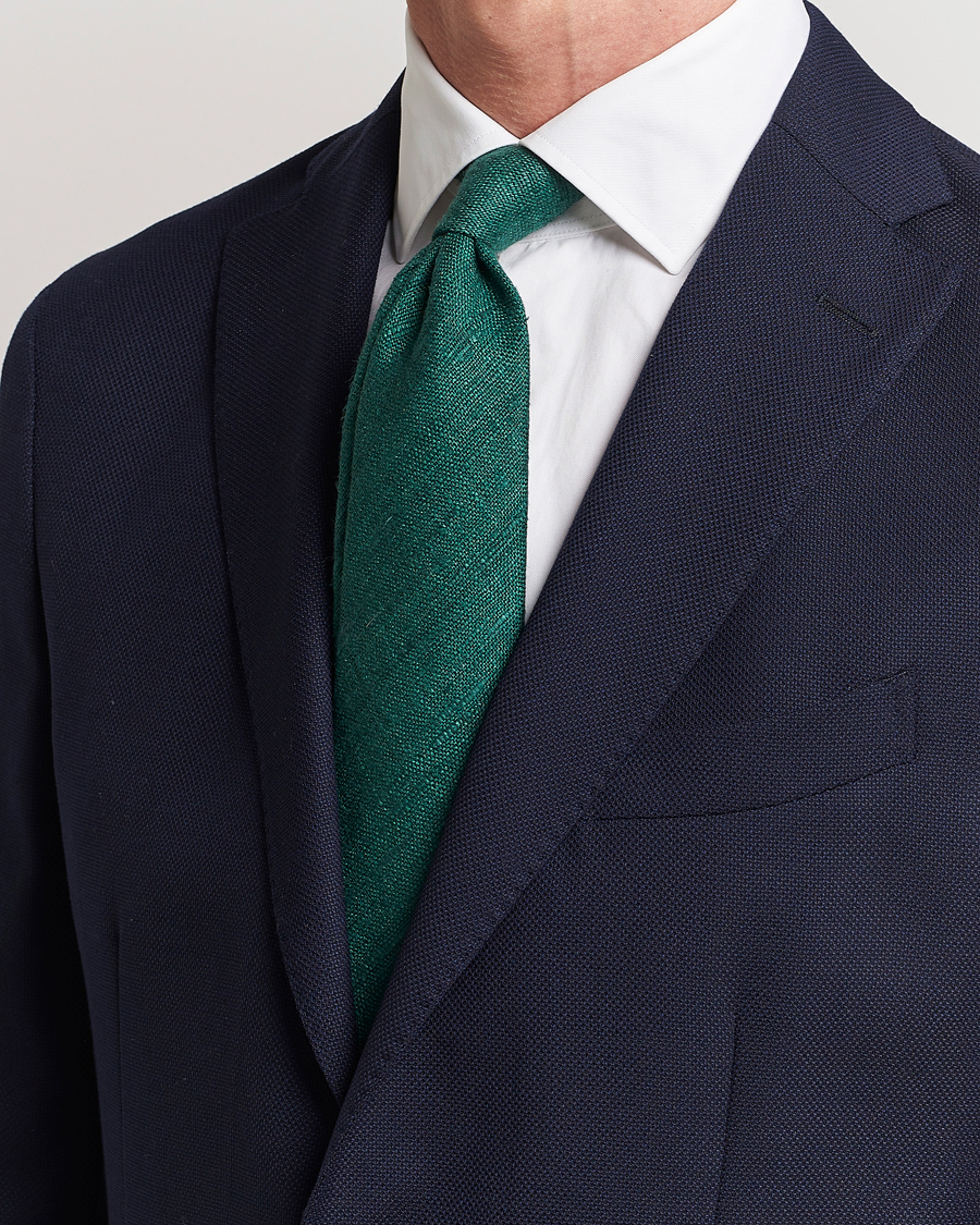 Herr | Slipsar | Drake's | Silk Tussah Handrolled Tie Green