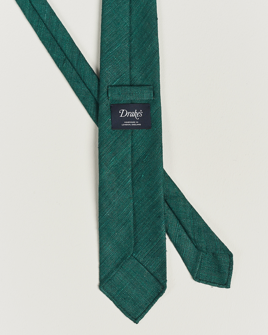 Herr | Slipsar | Drake's | Silk Tussah Handrolled Tie Green