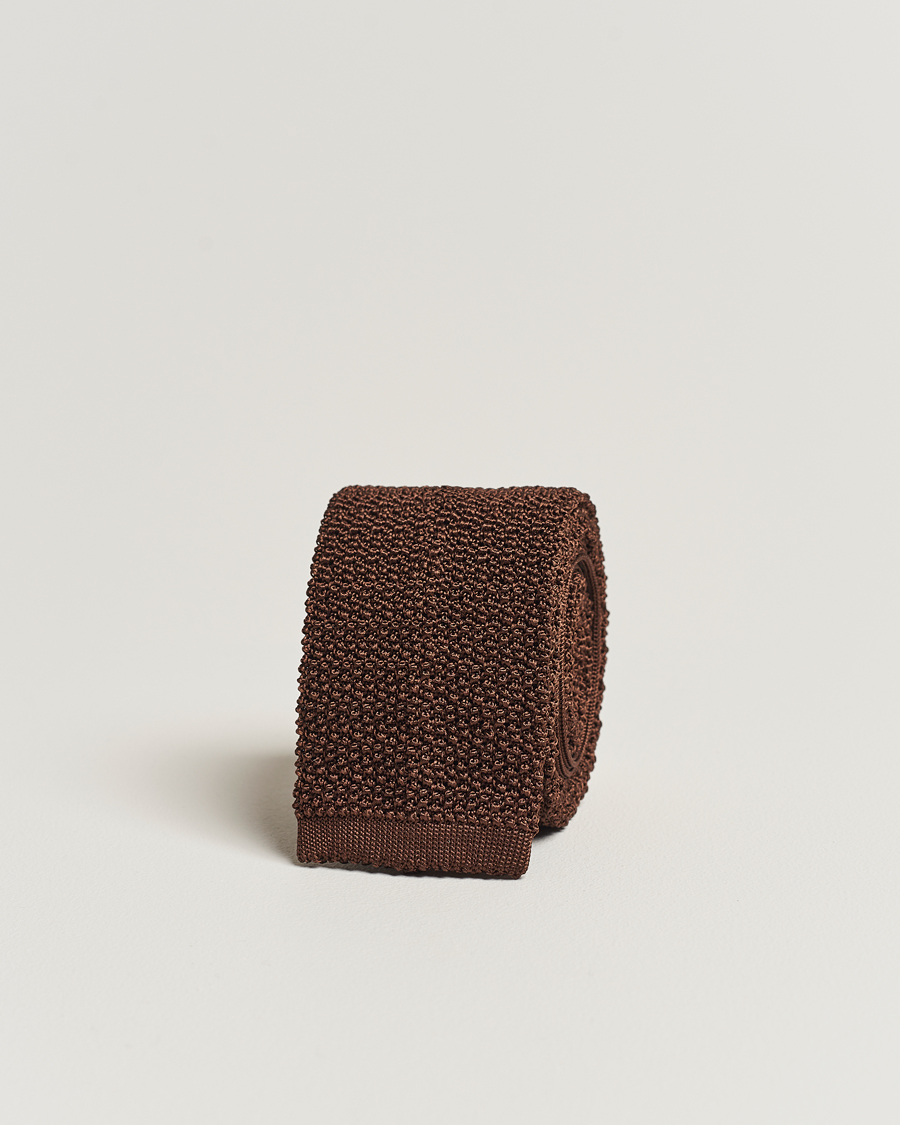 Herr | Drake's Knitted Silk 6.5 cm Tie Brown | Drake's | Knitted Silk 6.5 cm Tie Brown