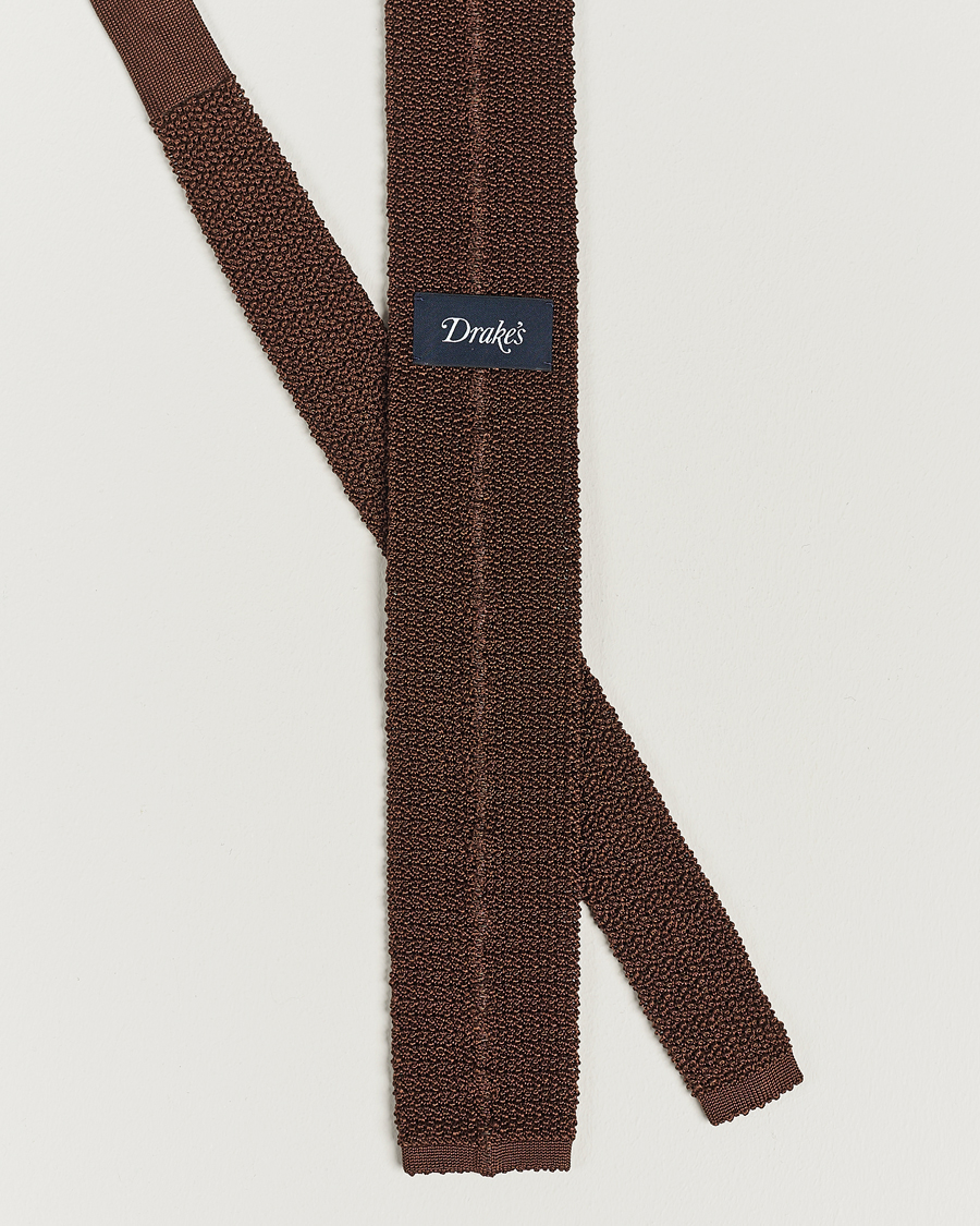 Herr | Slipsar | Drake's | Knitted Silk 6.5 cm Tie Brown