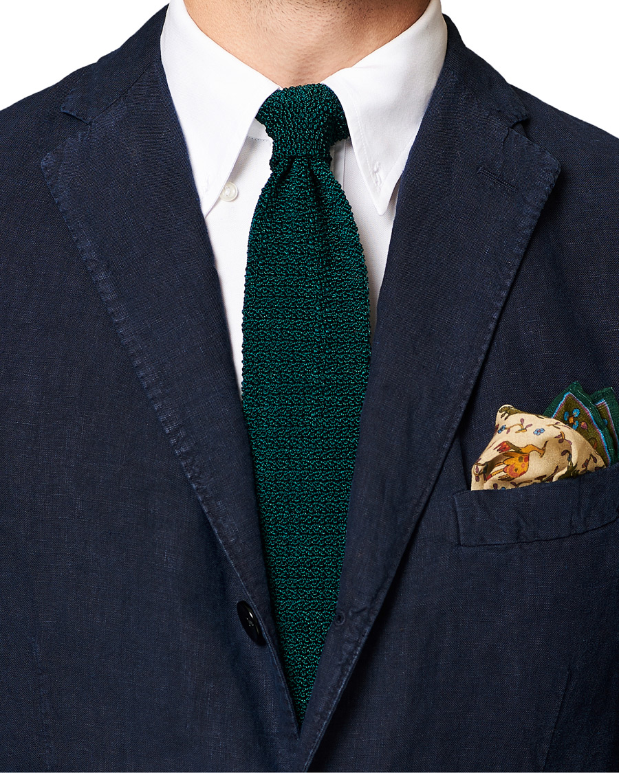 Herr | Drake's Knitted Silk 6.5 cm Tie Green | Drake's | Knitted Silk 6.5 cm Tie Green