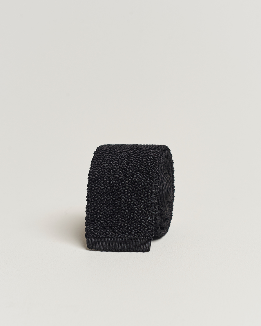 Herr | Drake's Knitted Silk 6.5 cm Tie Black | Drake's | Knitted Silk 6.5 cm Tie Black