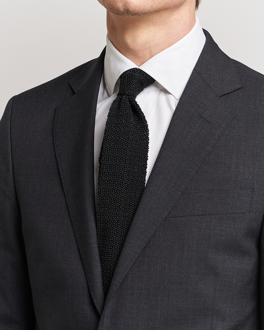 Herr | Drake's Knitted Silk 6.5 cm Tie Black | Drake's | Knitted Silk 6.5 cm Tie Black