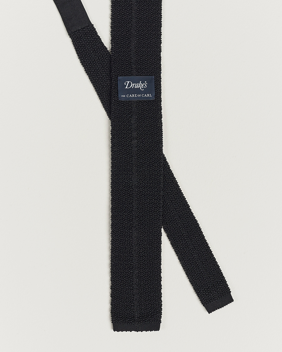 Herr | Drake's Knitted Silk 6.5 cm Tie Black | Drake's | Knitted Silk 6.5 cm Tie Black