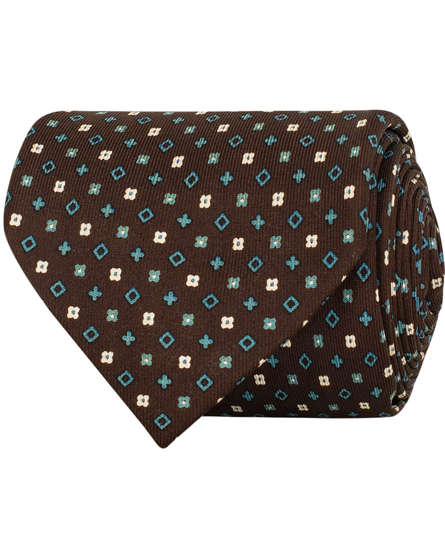 Herr | E. Marinella 7-Fold Printed Micro Pattern Silk Tie Brown/Teal 8 cm | E. Marinella | 7-Fold Printed Micro Pattern Silk Tie Brown/Teal 8 cm