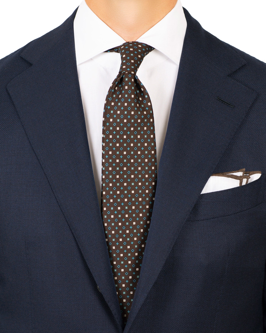 Herr | E. Marinella 7-Fold Printed Micro Pattern Silk Tie Brown/Teal 8 cm | E. Marinella | 7-Fold Printed Micro Pattern Silk Tie Brown/Teal 8 cm
