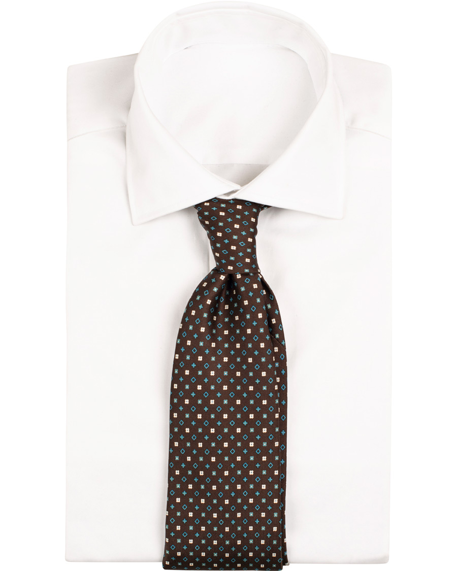 Herr | E. Marinella 7-Fold Printed Micro Pattern Silk Tie Brown/Teal 8 cm | E. Marinella | 7-Fold Printed Micro Pattern Silk Tie Brown/Teal 8 cm