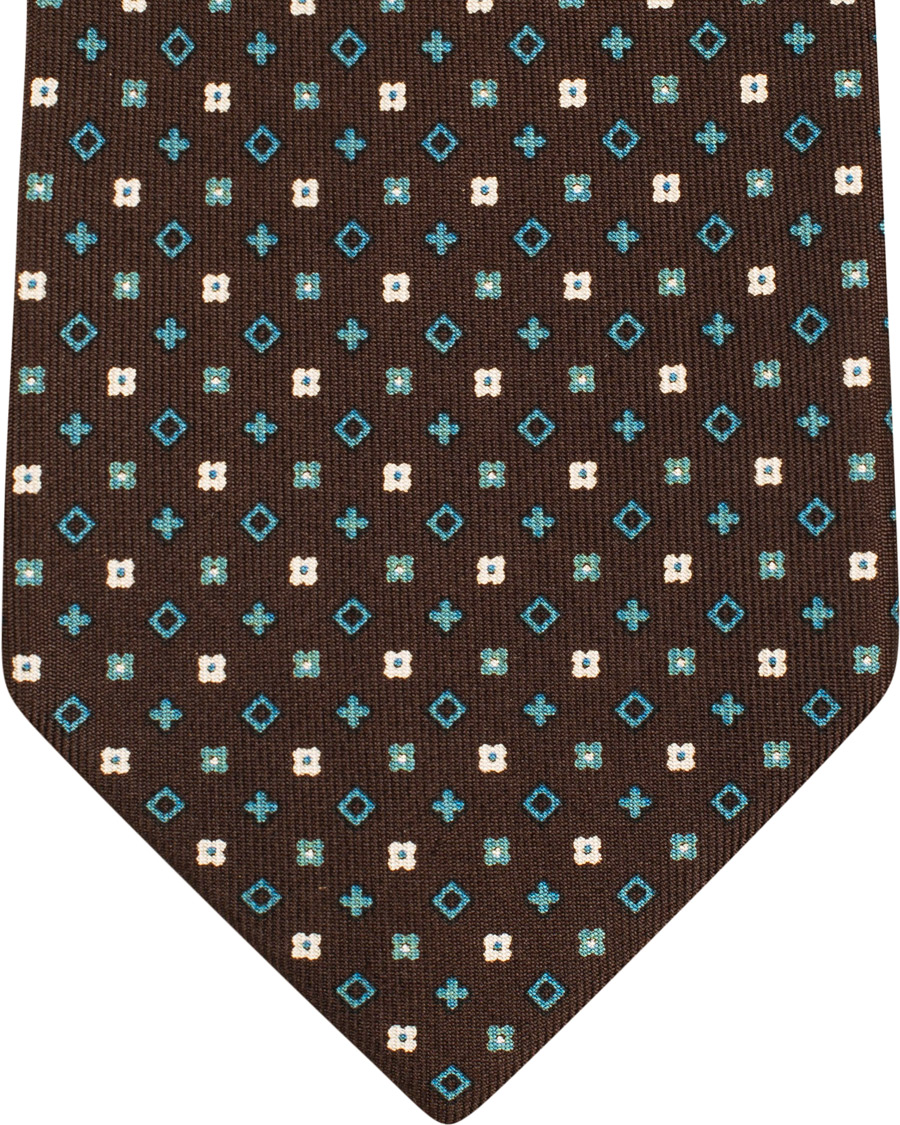 Herr | E. Marinella 7-Fold Printed Micro Pattern Silk Tie Brown/Teal 8 cm | E. Marinella | 7-Fold Printed Micro Pattern Silk Tie Brown/Teal 8 cm