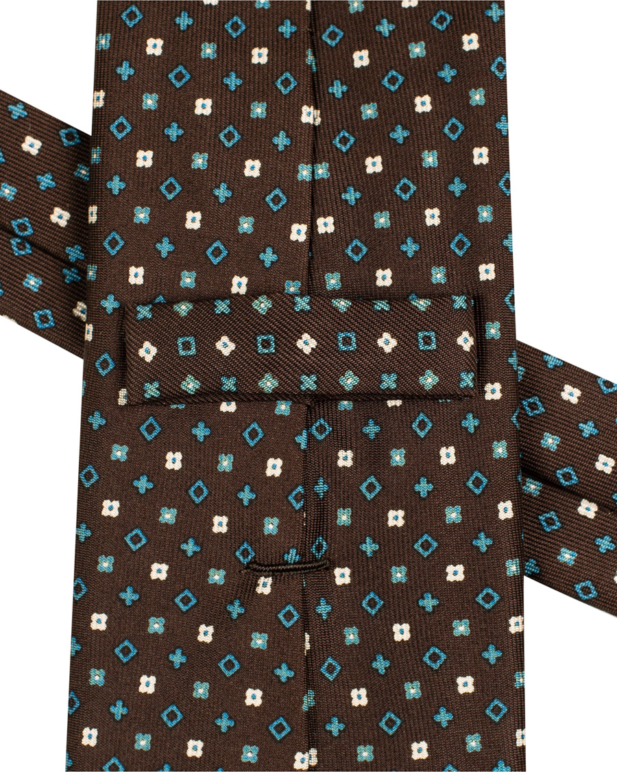 Herr | E. Marinella 7-Fold Printed Micro Pattern Silk Tie Brown/Teal 8 cm | E. Marinella | 7-Fold Printed Micro Pattern Silk Tie Brown/Teal 8 cm