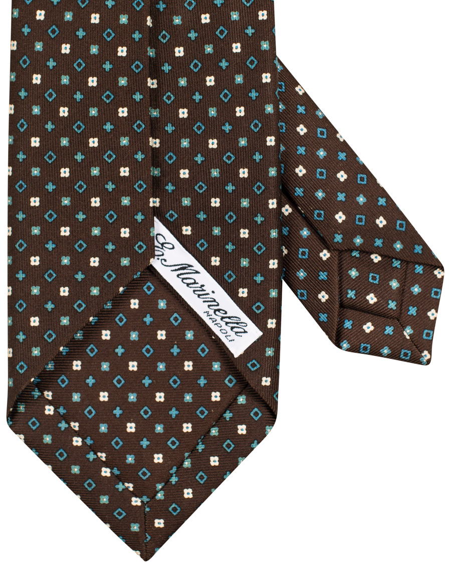 Herr | E. Marinella 7-Fold Printed Micro Pattern Silk Tie Brown/Teal 8 cm | E. Marinella | 7-Fold Printed Micro Pattern Silk Tie Brown/Teal 8 cm
