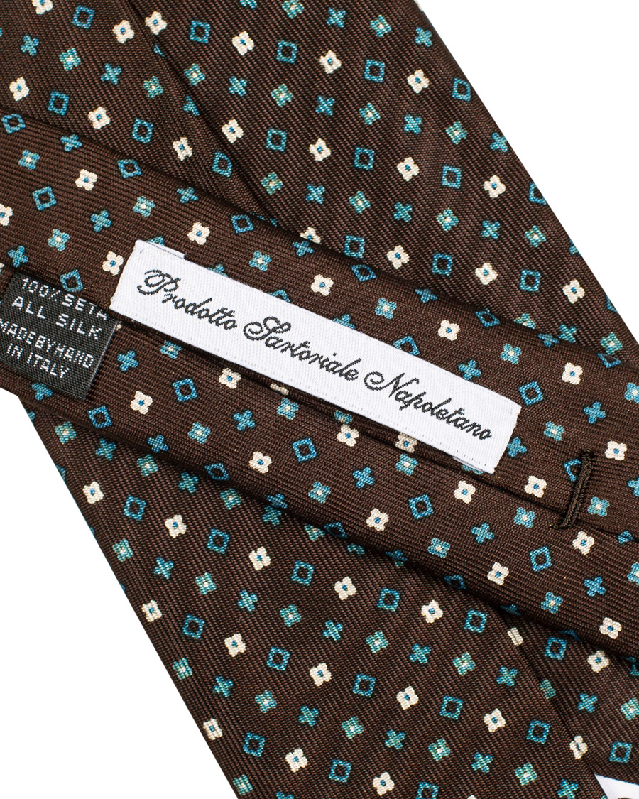 Herr | E. Marinella 7-Fold Printed Micro Pattern Silk Tie Brown/Teal 8 cm | E. Marinella | 7-Fold Printed Micro Pattern Silk Tie Brown/Teal 8 cm