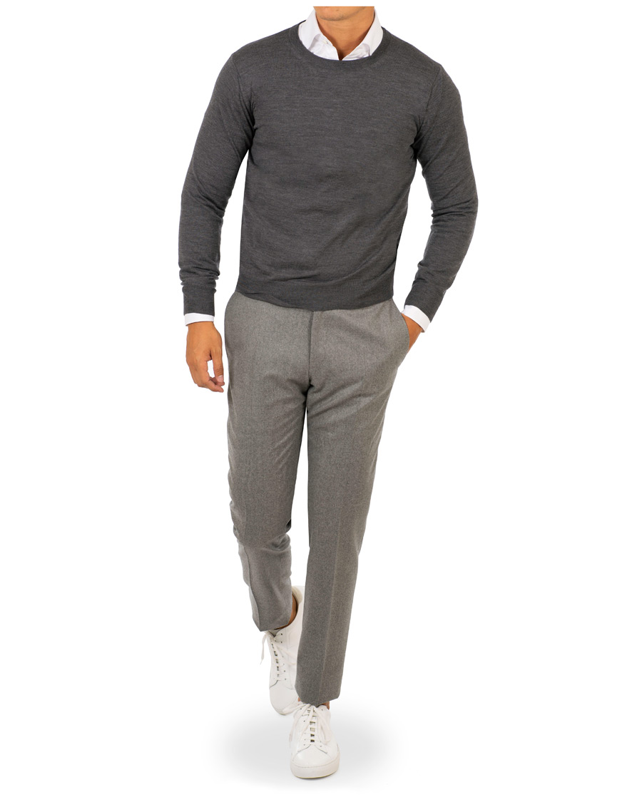 Herr | Tröjor | Canali | Merino Wool Crew Neck Grey