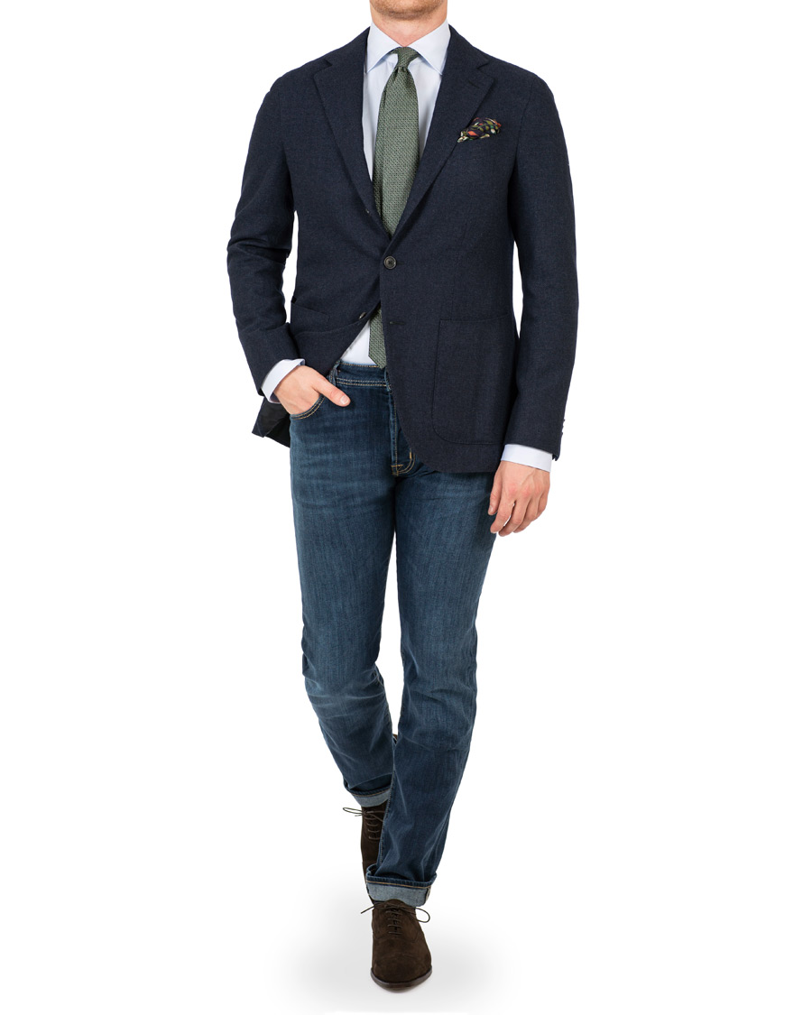 Herr | Kavajer | Caruso | Aida Microstructure Melange Wool Blazer Dark Blue