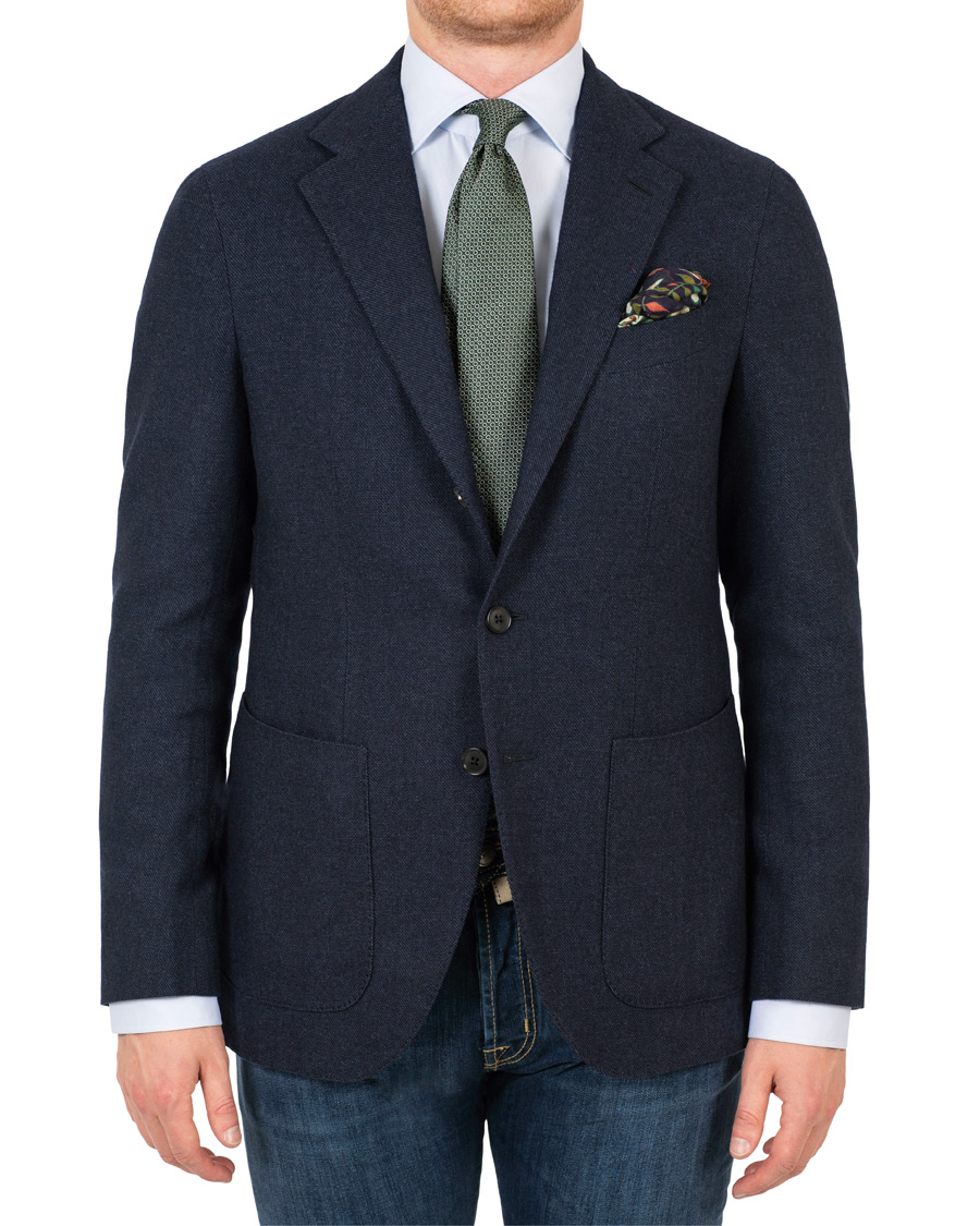 Herr | Kavajer | Caruso | Aida Microstructure Melange Wool Blazer Dark Blue