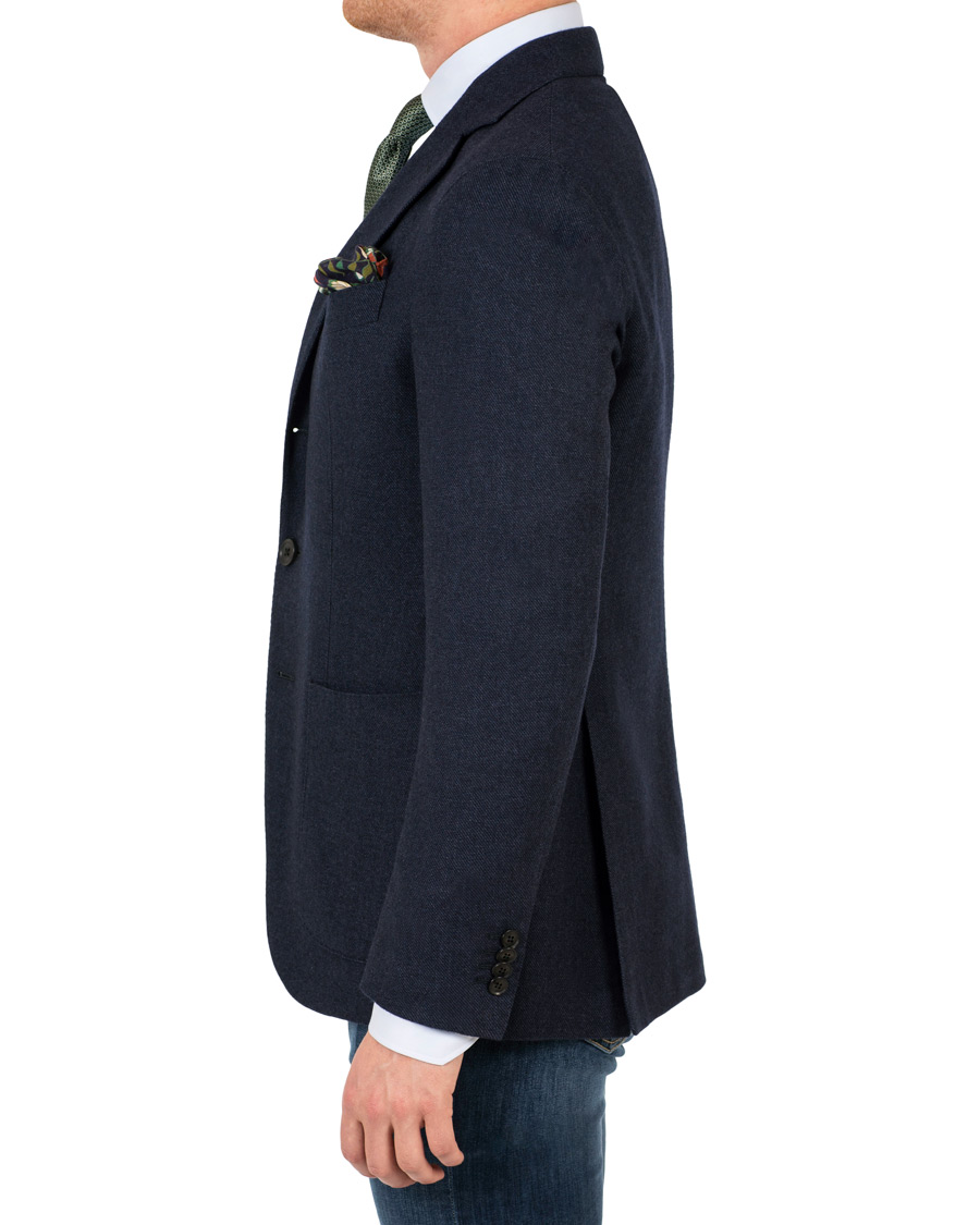 Herr | Kavajer | Caruso | Aida Microstructure Melange Wool Blazer Dark Blue