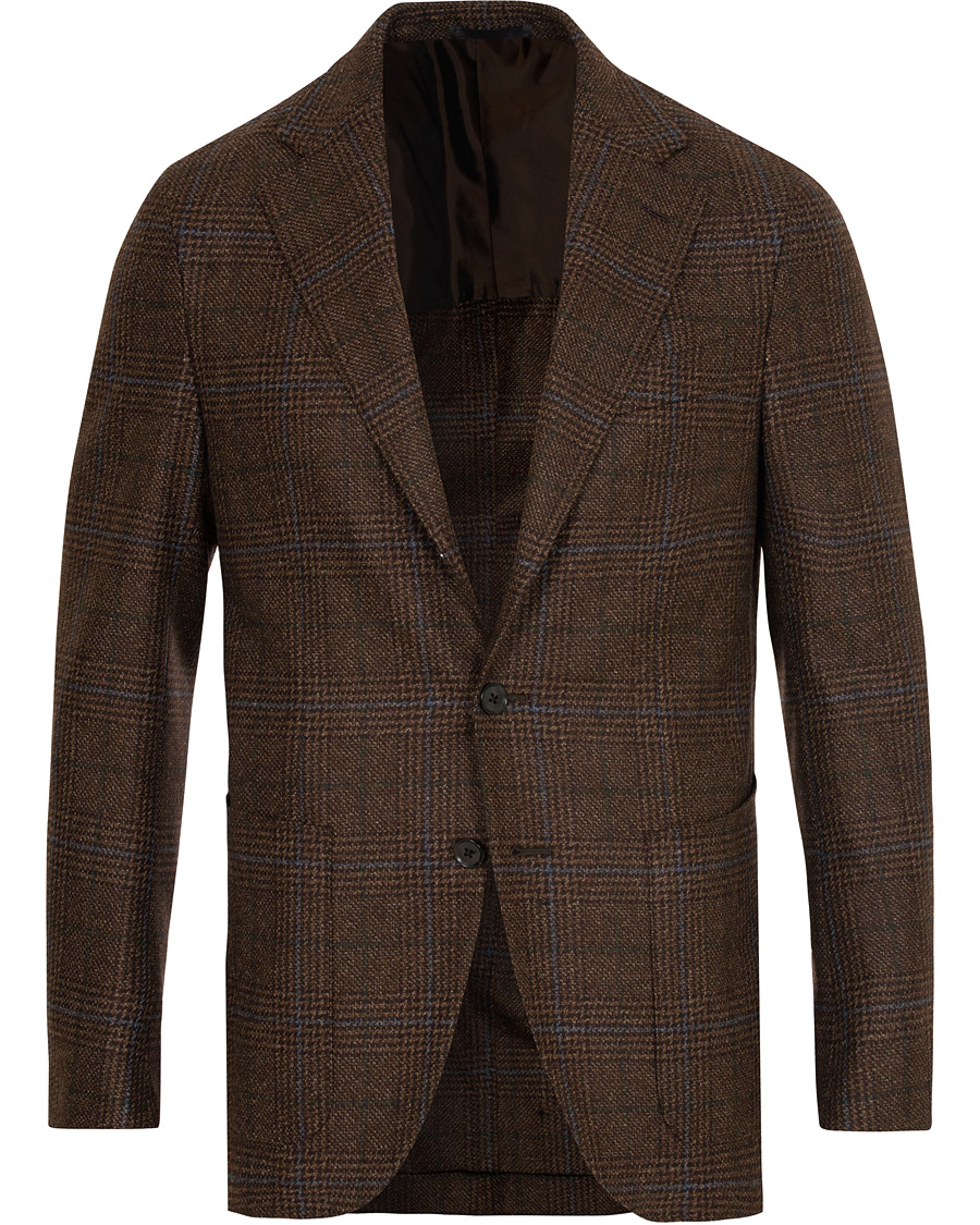 Herr | Kavajer | Caruso | Aida Glencheck Wool Cashmere Blazer Dark Brown