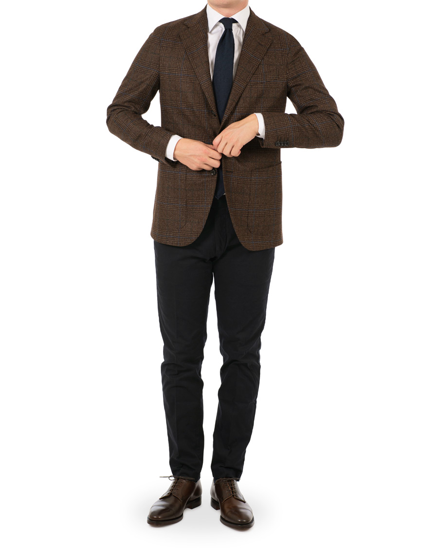Herr | Kavajer | Caruso | Aida Glencheck Wool Cashmere Blazer Dark Brown
