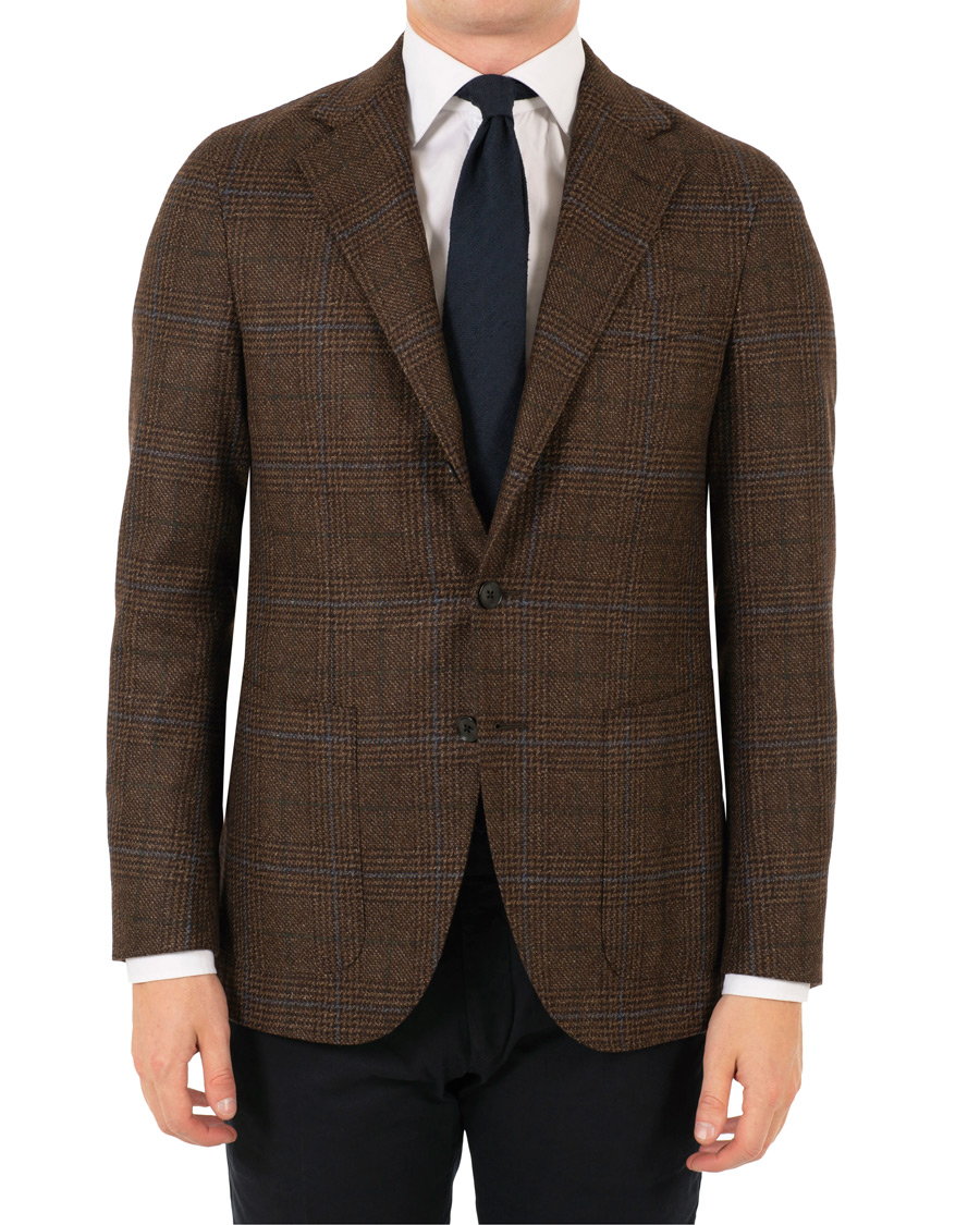 Herr | Kavajer | Caruso | Aida Glencheck Wool Cashmere Blazer Dark Brown