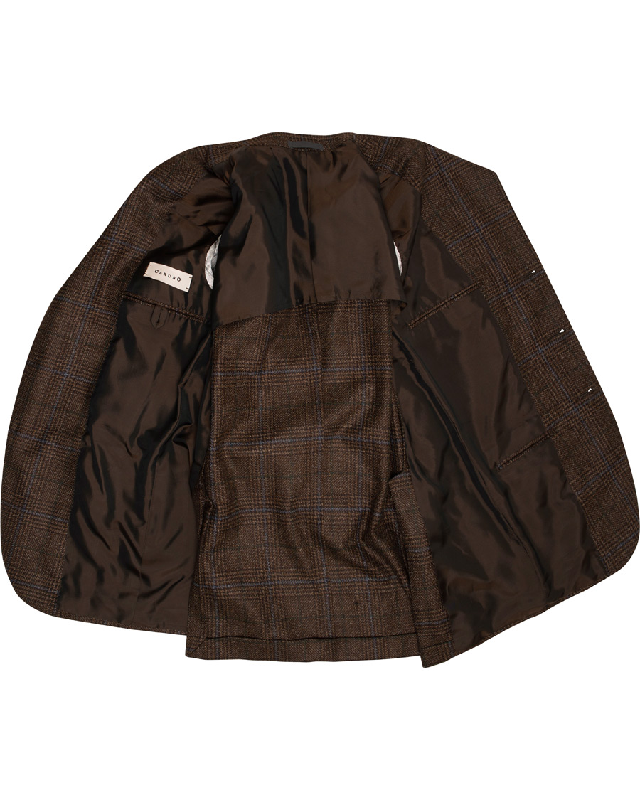 Herr | Kavajer | Caruso | Aida Glencheck Wool Cashmere Blazer Dark Brown
