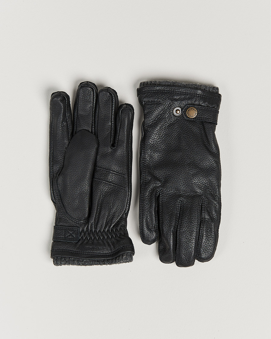 Herr | Handskar | Hestra | Utsjö Fleece Liner Buckle Elkskin Glove Black