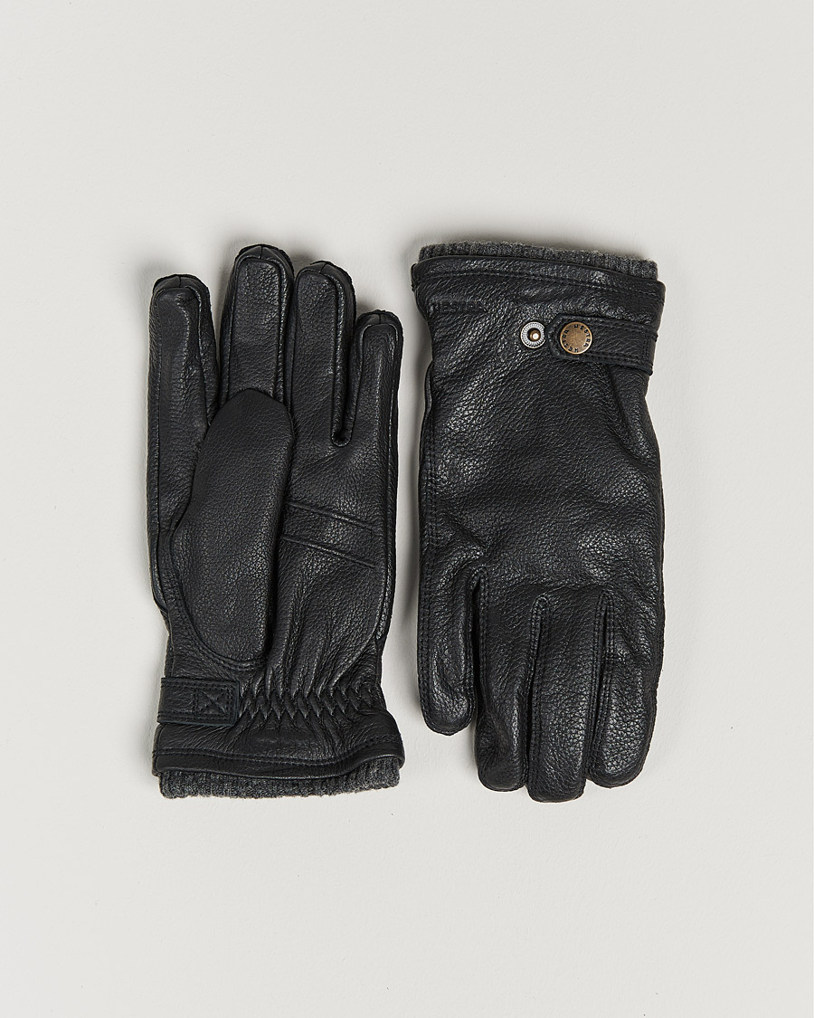 Herr | Handskar | Hestra | Utsjö Fleece Lined Buckle Elkskin Glove Black