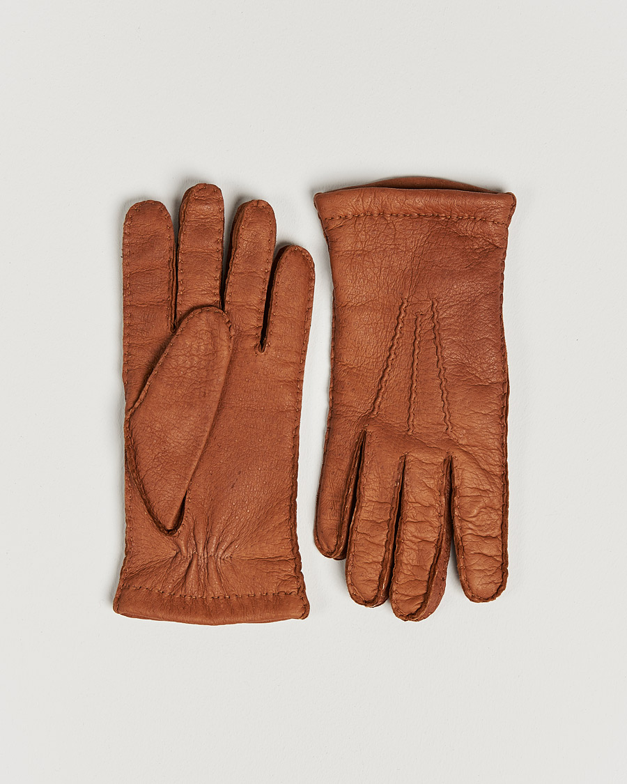 Herr | Handskar | Hestra | Peccary Handsewn Cashmere Glove Cognac