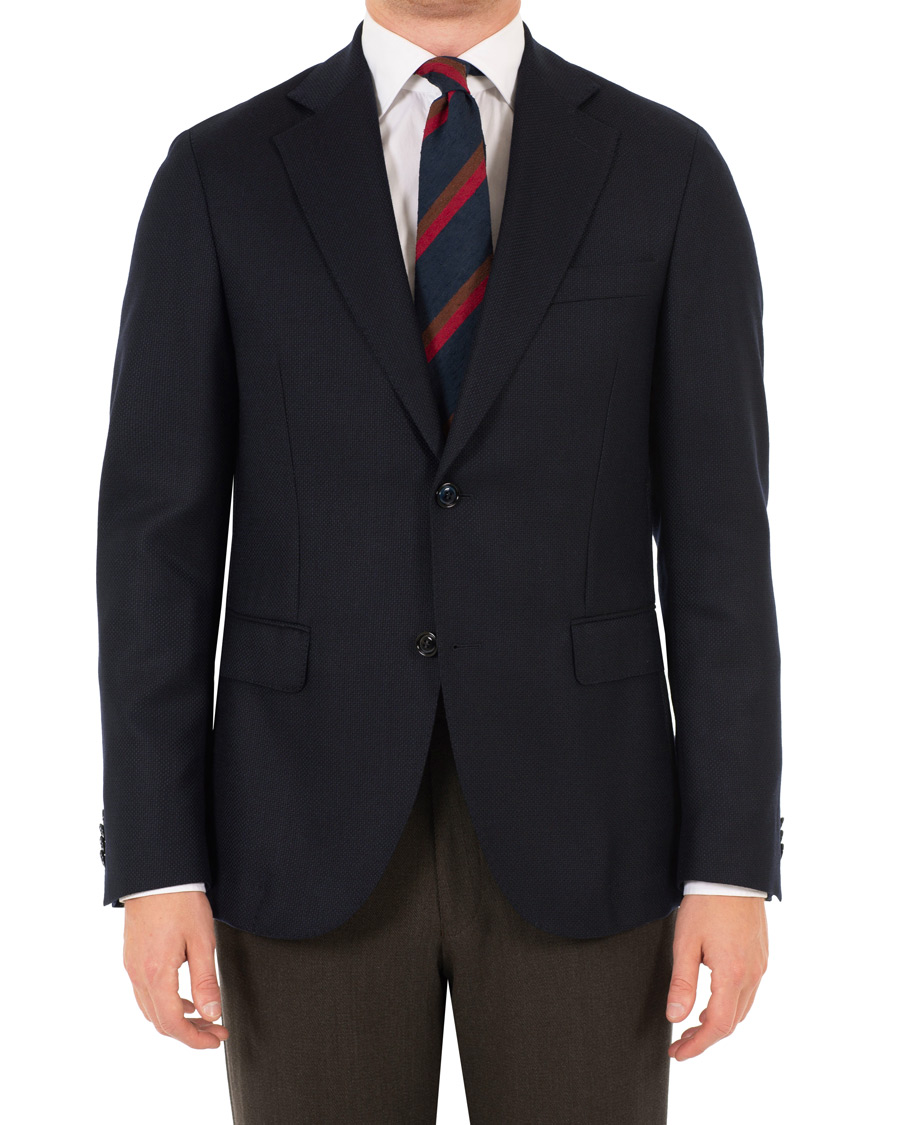 Herr | Kavajer | Oscar Jacobson | Egel Wool Basket Weave Blazer Navy