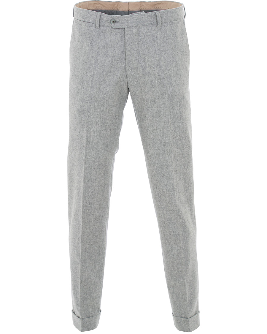 Herr | Byxor | Oscar Jacobson | Dean Turn Up Flannel Trousers Light Grey