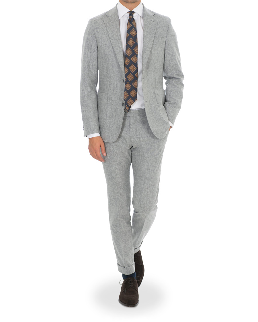 Herr | Byxor | Oscar Jacobson | Dean Turn Up Flannel Trousers Light Grey