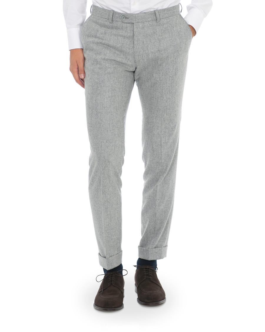 Herr | Byxor | Oscar Jacobson | Dean Turn Up Flannel Trousers Light Grey
