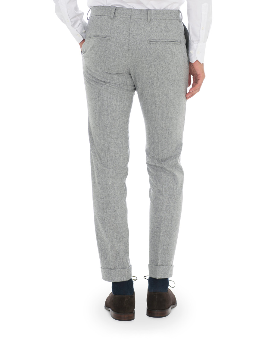 Herr | Byxor | Oscar Jacobson | Dean Turn Up Flannel Trousers Light Grey