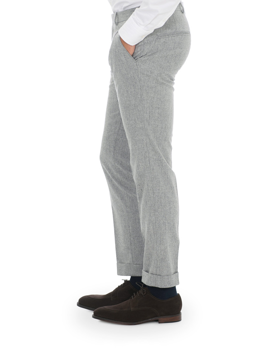 Herr | Byxor | Oscar Jacobson | Dean Turn Up Flannel Trousers Light Grey