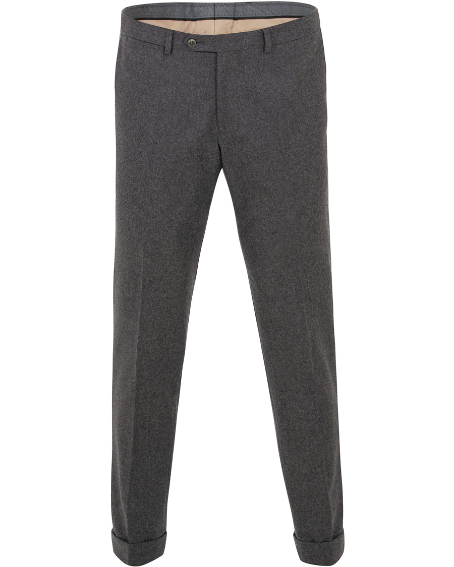 Herr | Byxor | Oscar Jacobson | Dean Turn Up Flannel Trousers Dark Grey