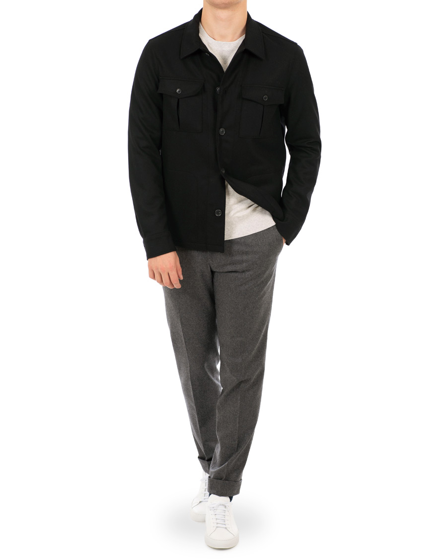 Herr | Byxor | Oscar Jacobson | Dean Turn Up Flannel Trousers Dark Grey