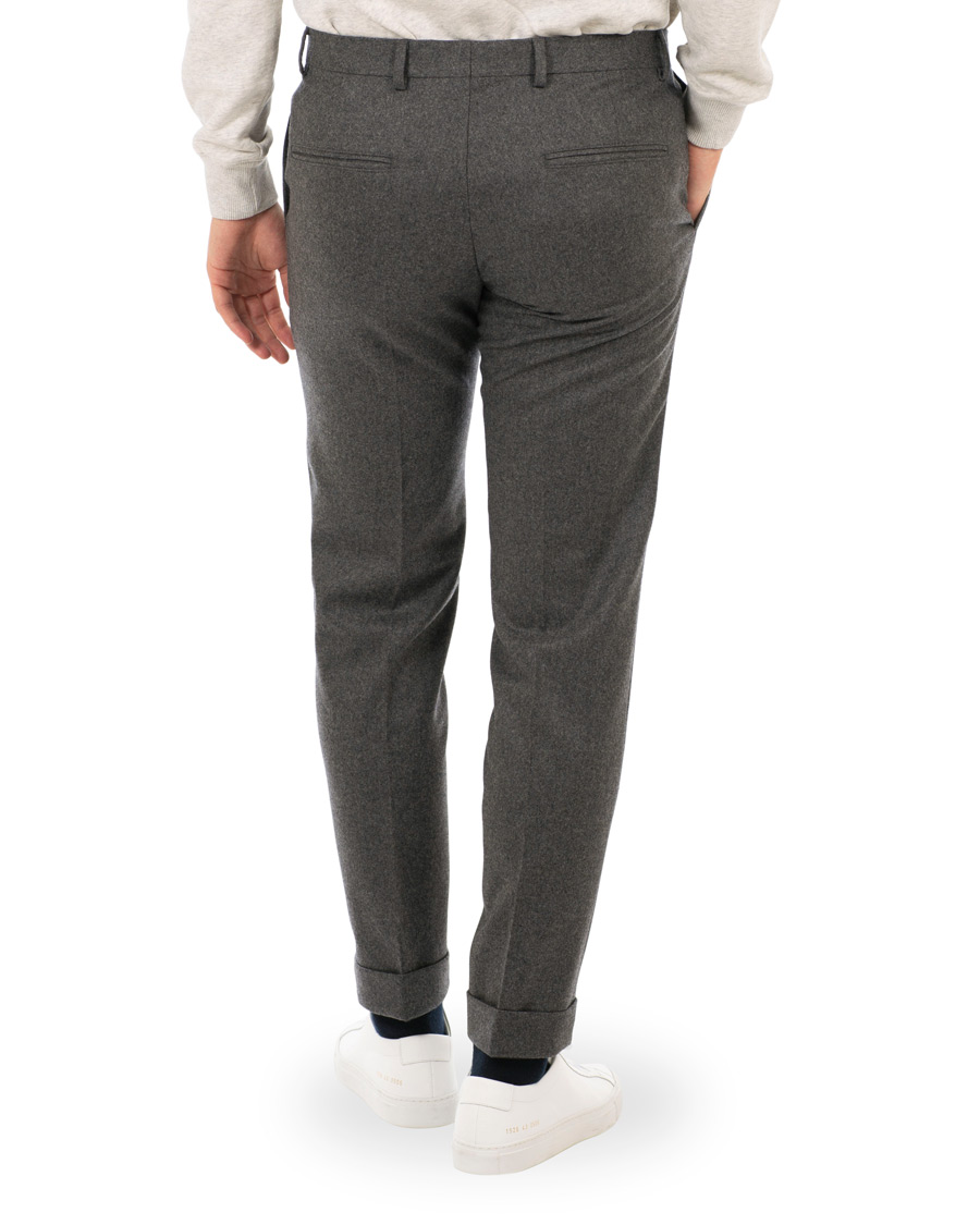 Herr | Byxor | Oscar Jacobson | Dean Turn Up Flannel Trousers Dark Grey