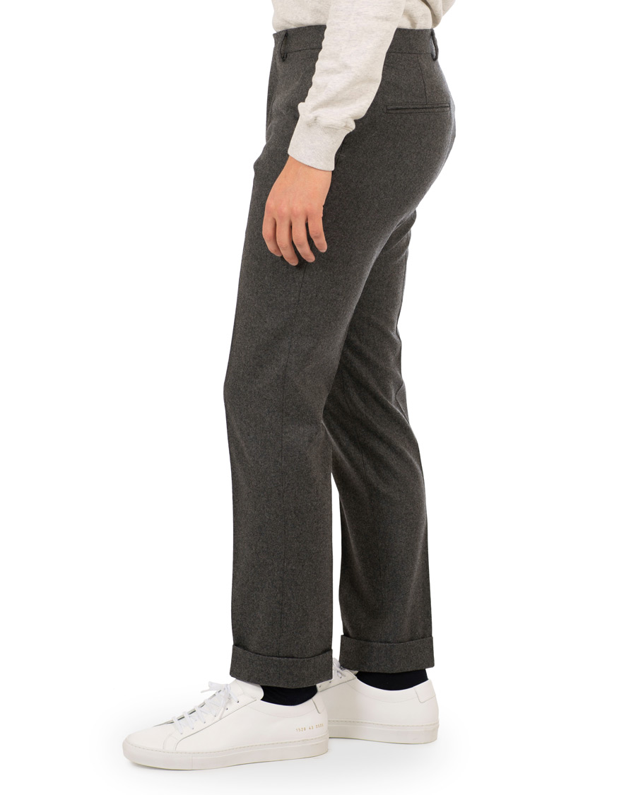 Herr | Byxor | Oscar Jacobson | Dean Turn Up Flannel Trousers Dark Grey